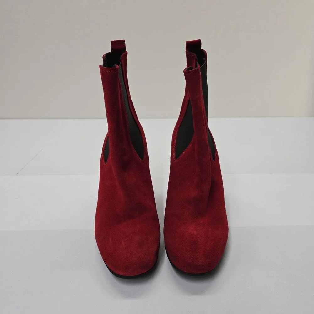 Barneys New York Red Suede Chelsea Ankle Boots Block Heel Made in Italy Size 39 - Picture 4 of 7